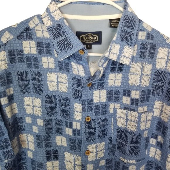 Nat Nast Luxury Originals Mens L Blue Geometric Sh - Picture 2 of 7